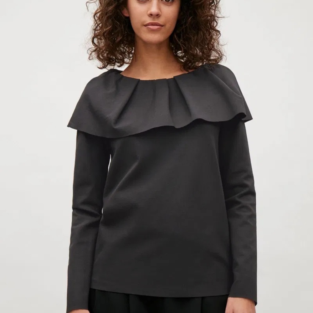 COS Ponte Knit Ruffle Neck Long Sleeve Top Career Casual Womens XS